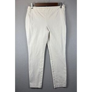 Eileen Fisher XS Cream Organic Cotton Crepe Stretch Slim Ankle Pants Side‎ Zip